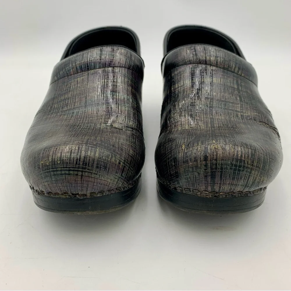 Dansko Clogs Women 7.5-8‎ EU 38 Black Linen Patent Leather Nursing Iridescent - Picture 4 of 11